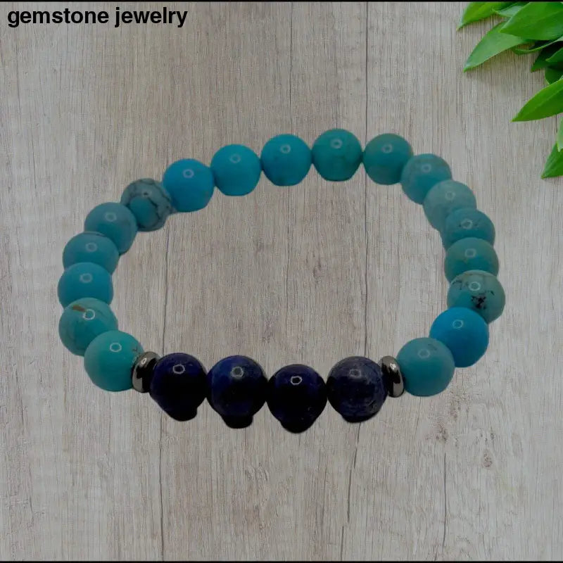 AAA Turquoise & Lapis Lazuli Stretch Bracelet – Unisex Elegance - Bec Sue Jewelry Shop