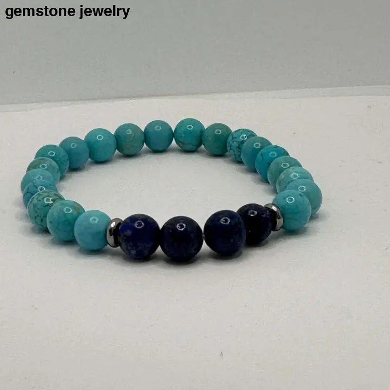 AAA Turquoise & Lapis Lazuli Stretch Bracelet – Unisex Elegance - Bec Sue Jewelry Shop