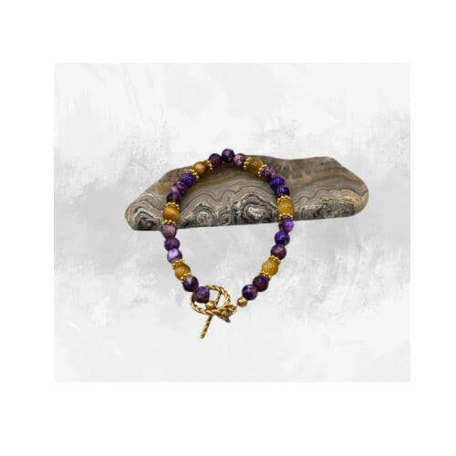 Enchanted Harmony: Gold Tiger Eye & Purple Jasper Bracelet with Gold - Plated Spacers - Bec Sue Jewelry Shop