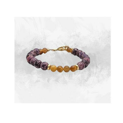 Exquisite Purple Jasper & Gold Tiger Eye Bracelet with Gold Clasp - Bec Sue Jewelry Shop