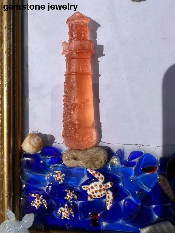 Sea Glass Decor Picture, Sea Glass Wall Decor, Mosaic Sea Glass Lighthouse - Bec Sue Jewelry Shop