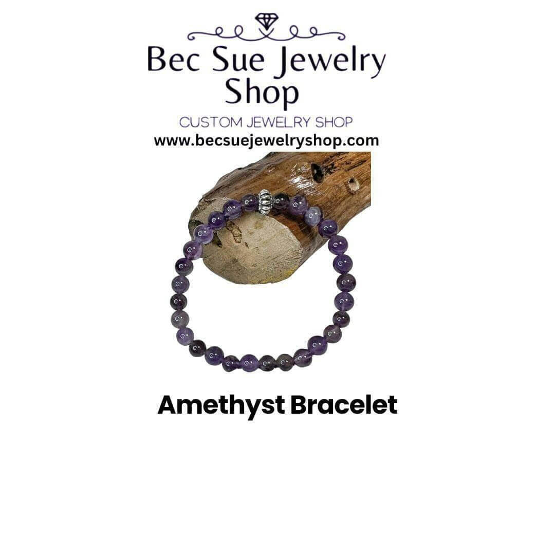 Gemstone Amethyst Bracelet on Elastic Bracelet - Bec Sue Jewelry Shop