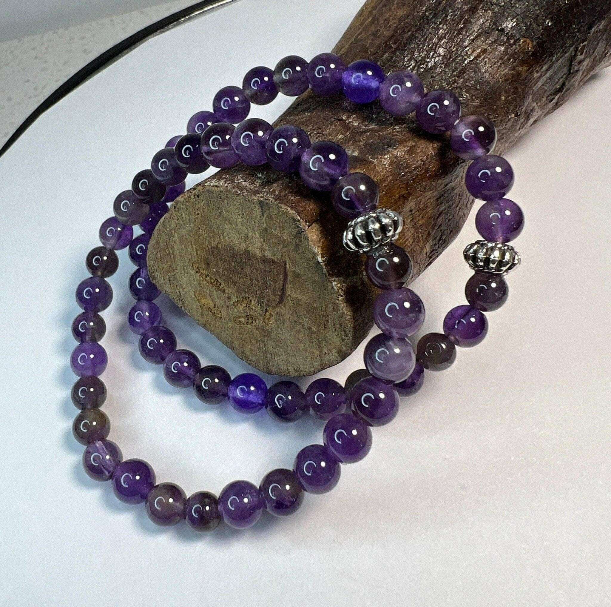 Gemstone Amethyst Bracelet on Elastic Bracelet - Bec Sue Jewelry Shop