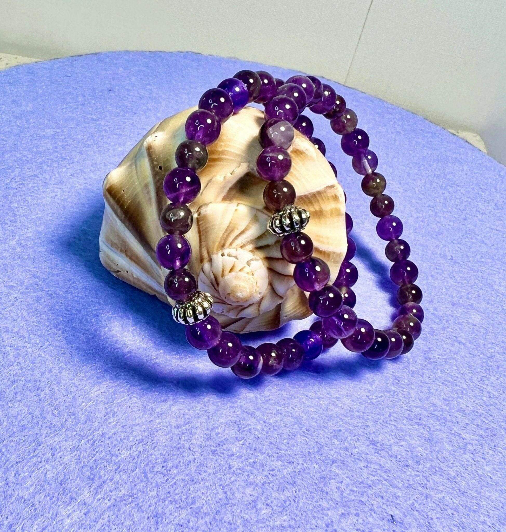 Gemstone Amethyst Bracelet on Elastic Bracelet - Bec Sue Jewelry Shop