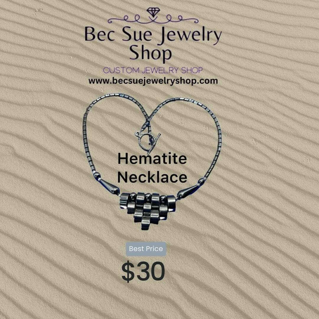 Gemstone Hematite Necklace, hematite Jewelry - Bec Sue Jewelry Shop