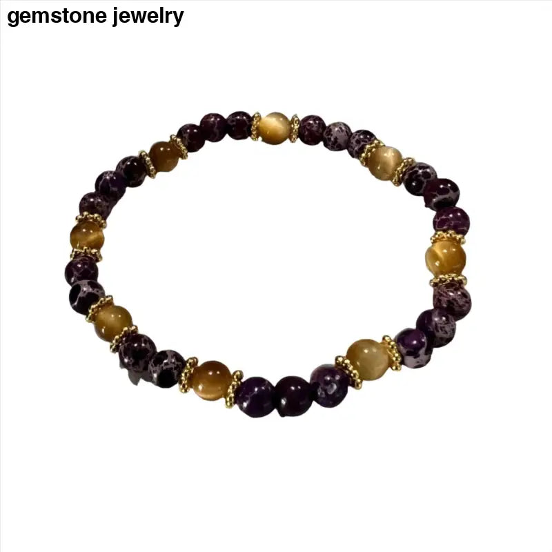 Handmade Purple Jasper & Gold Tiger Eye Bracelet - 6mm Beaded Gemstone Jewelry - Bec Sue Jewelry Shop