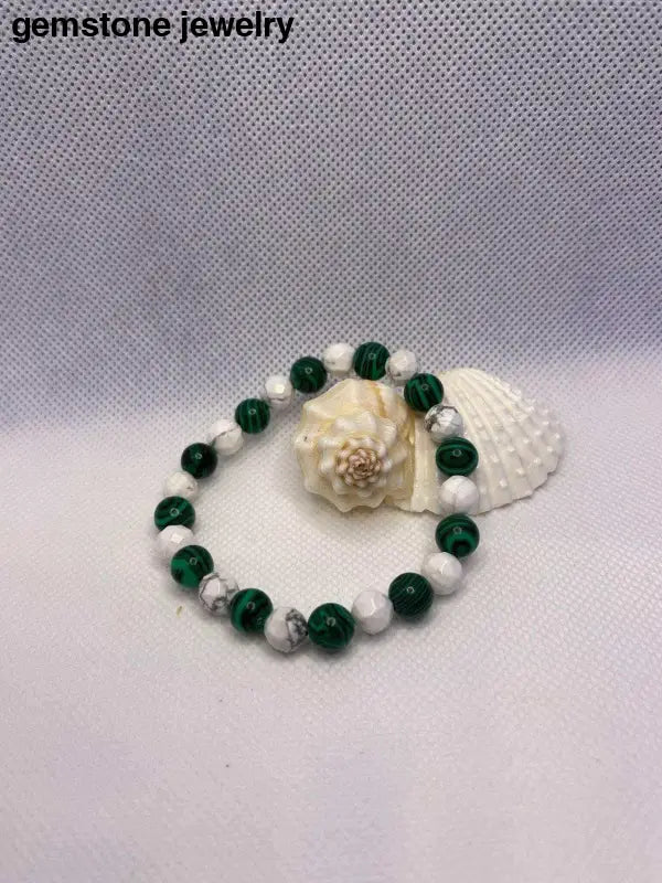 White Howlite Stretch Bracelet, White Howlite Bracelet, Malachite Crystal Bracelet, - Bec Sue Jewelry Shop