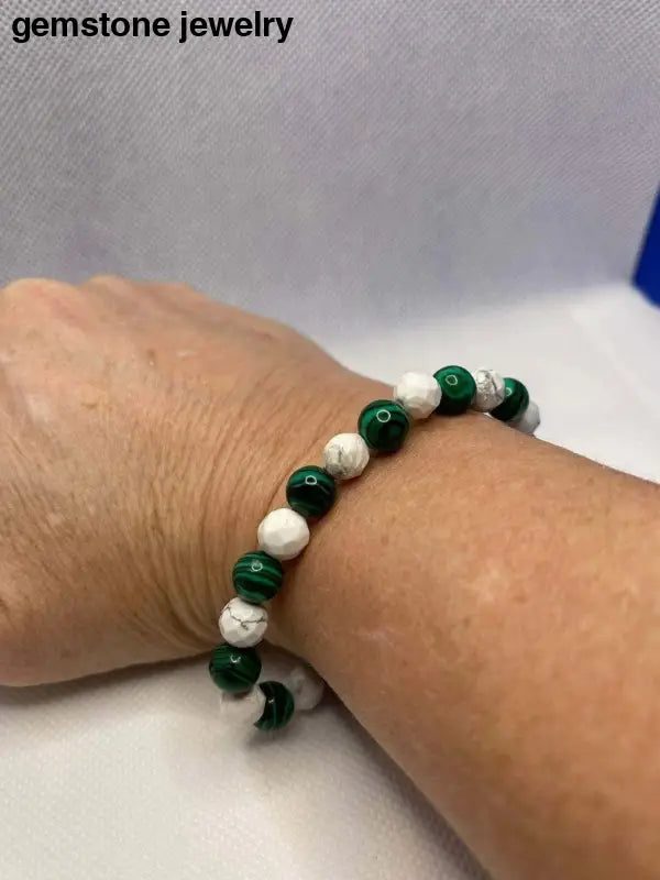 White Howlite Stretch Bracelet, White Howlite Bracelet, Malachite Crystal Bracelet, - Bec Sue Jewelry Shop