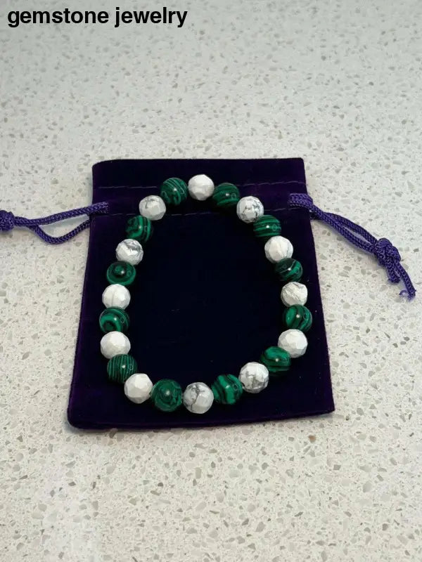 White Howlite Stretch Bracelet, White Howlite Bracelet, Malachite Crystal Bracelet, - Bec Sue Jewelry Shop