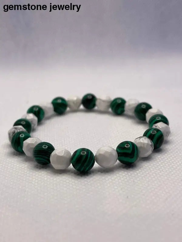 White Howlite Stretch Bracelet, White Howlite Bracelet, Malachite Crystal Bracelet, - Bec Sue Jewelry Shop