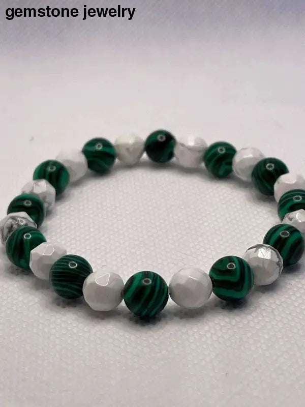 White Howlite Stretch Bracelet, White Howlite Bracelet, Malachite Crystal Bracelet, - Bec Sue Jewelry Shop