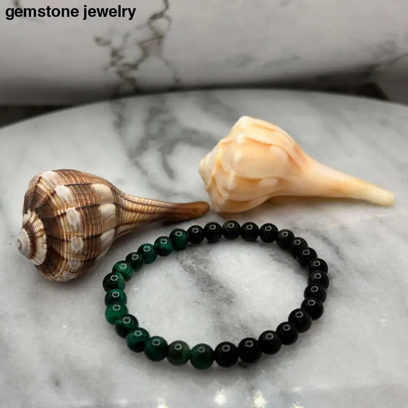 Men’s Obsidian and Green Tiger Eye Stretch Bracelet - Bec Sue Jewelry Shop