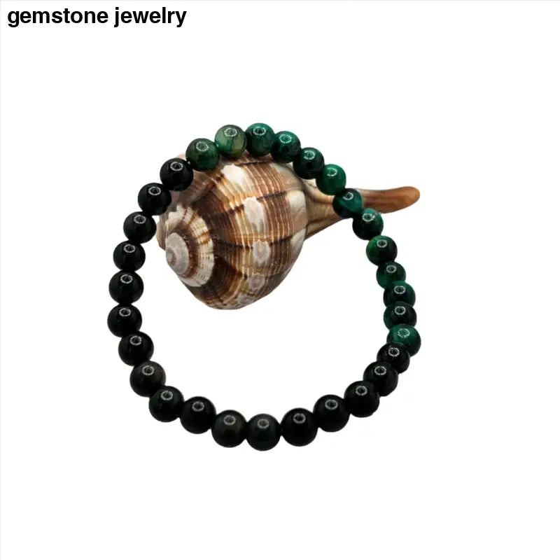 Men’s Obsidian and Green Tiger Eye Stretch Bracelet - Bec Sue Jewelry Shop