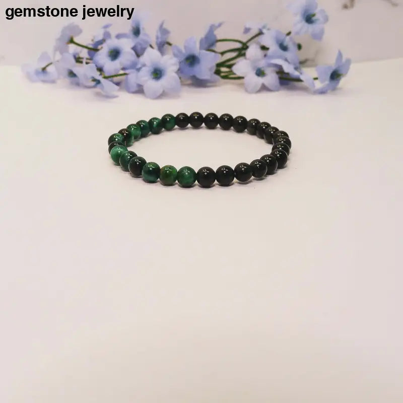 Men’s Obsidian and Green Tiger Eye Stretch Bracelet - bracelets