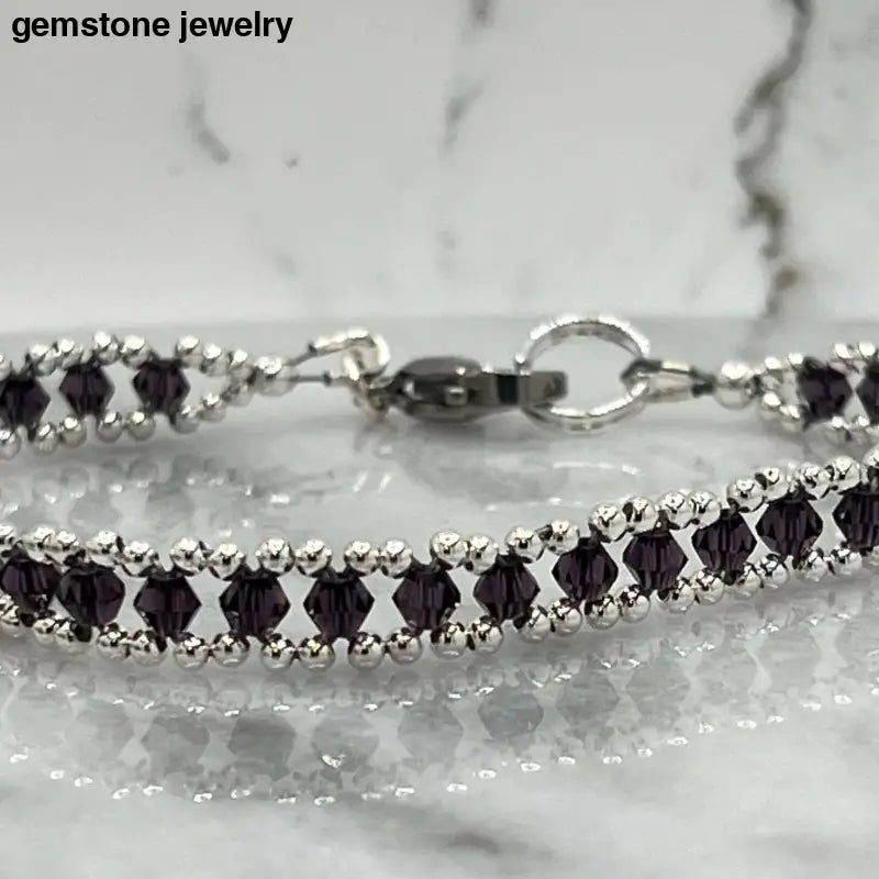 Handcrafted Czech Bead Tennis Bracelets, Tennis Bracelet Purple - Bec Sue Jewelry Shop