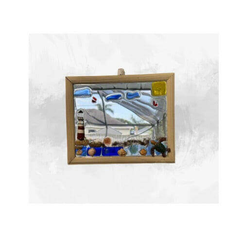 handcrafted lighthouse picture frame with Genuine Beach shells and Florida Sand - Bec Sue Jewelry Shop