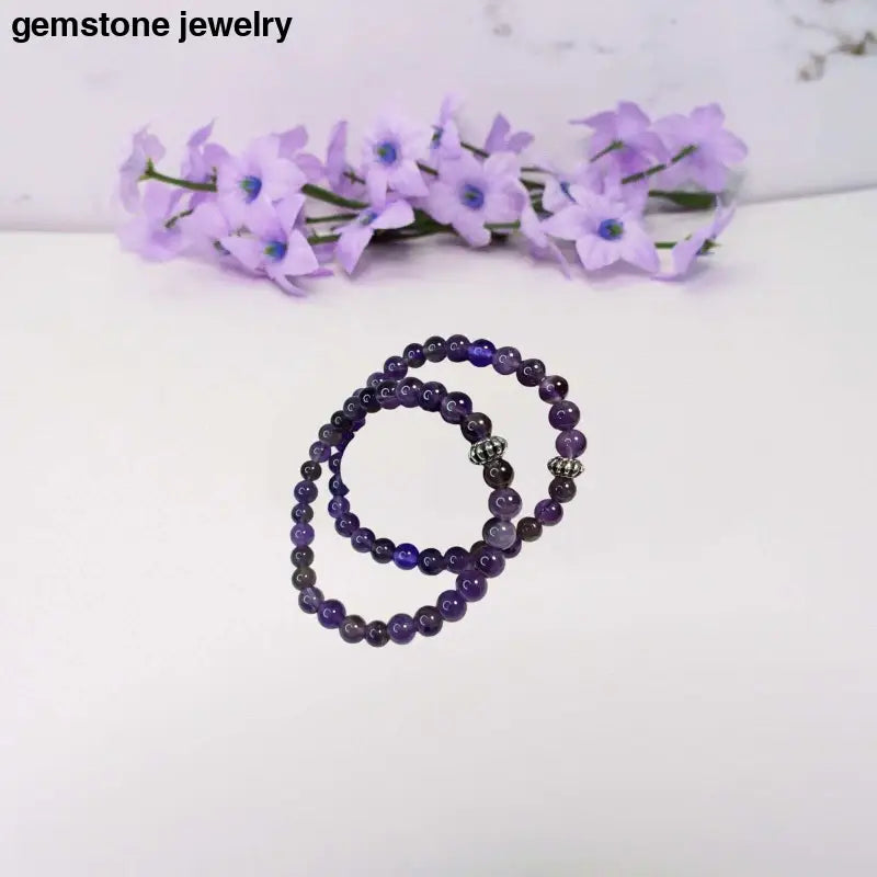 Handmade Amethyst Gemstone Bracelet – 6mm Healing Beads on Elastic - 6.5 / purple / amethyst - bracelet