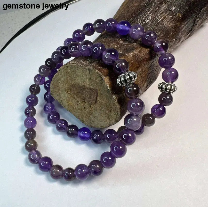 Gemstone Amethyst Bracelet on Elastic Bracelet - Bec Sue Jewelry Shop