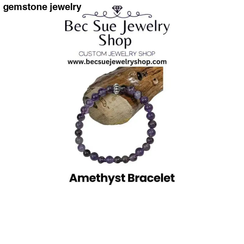 Gemstone Amethyst Bracelet on Elastic Bracelet - Bec Sue Jewelry Shop