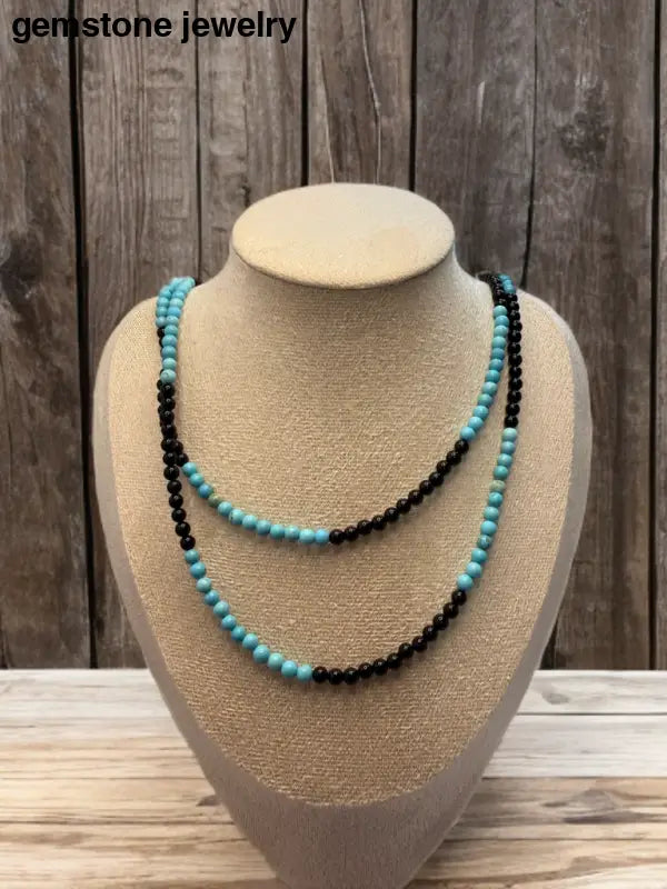 Handmade Turquoise and Black Gemstone Necklace - Necklaces