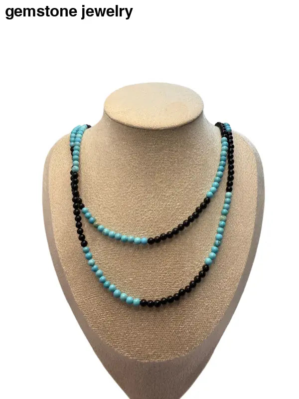 Handmade Turquoise and Black Gemstone Necklace - Necklaces