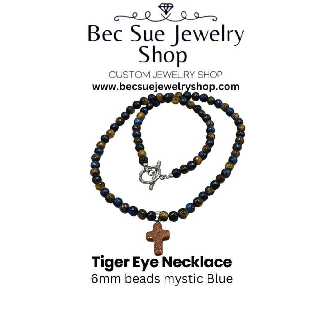 Handmade Unique Tiger Eye Cross Necklace - Bec Sue Jewelry Shop