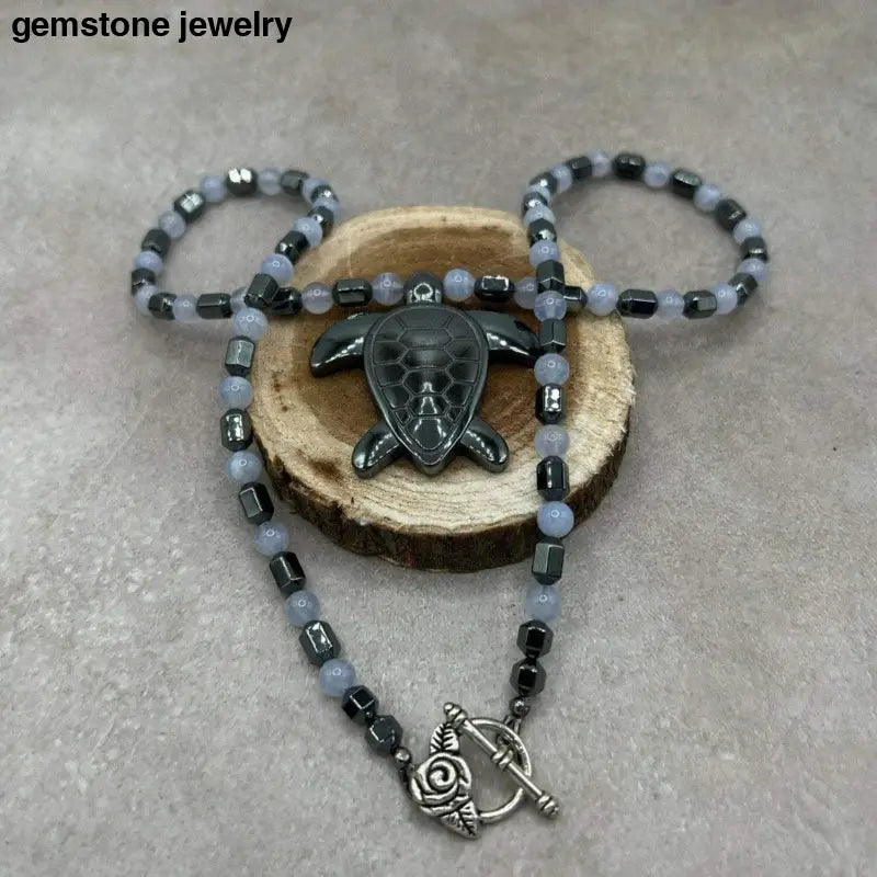 Sea Turtle Necklace, Hematite Gemstone Necklace, Hematite Energy Infusion - Bec Sue Jewelry Shop