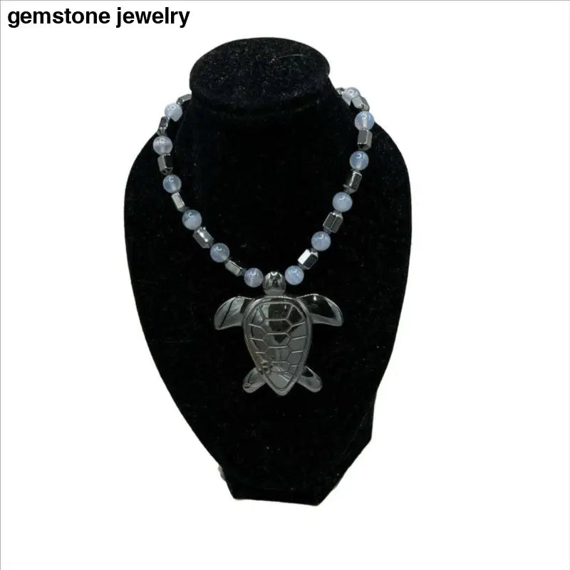 Sea Turtle Necklace, Hematite Gemstone Necklace, Hematite Energy Infusion - Bec Sue Jewelry Shop