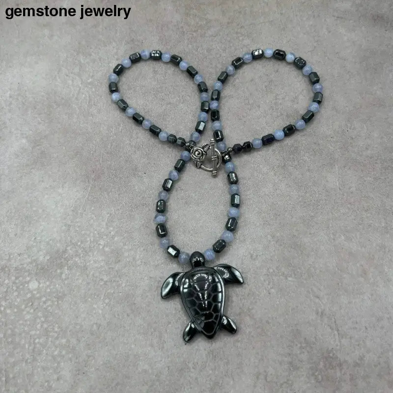 Sea Turtle Necklace, Hematite Gemstone Necklace, Hematite Energy Infusion - Bec Sue Jewelry Shop