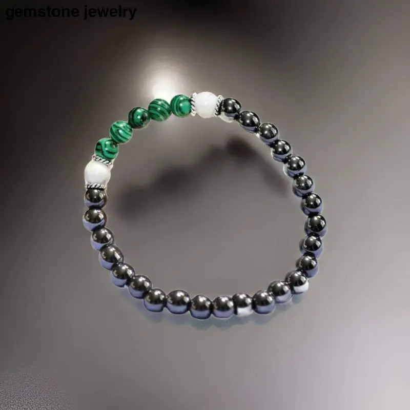 Howlite Gemstone Bracelet, Hematite and malachite Bracelet - Bec Sue Jewelry Shop