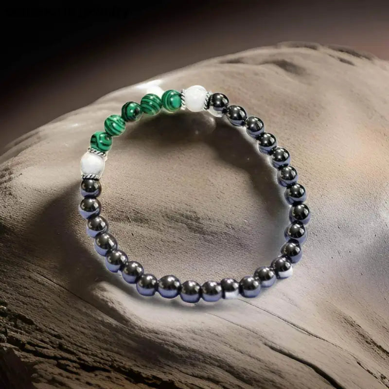 Howlite Gemstone Bracelet, Hematite and malachite Bracelet - Bec Sue Jewelry Shop