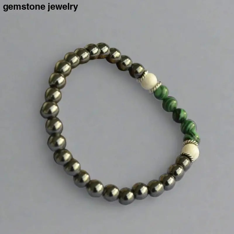 Howlite Gemstone Bracelet, Hematite and malachite Bracelet - Bec Sue Jewelry Shop