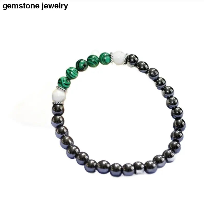 Howlite Gemstone Bracelet, Hematite and malachite Bracelet - Bec Sue Jewelry Shop