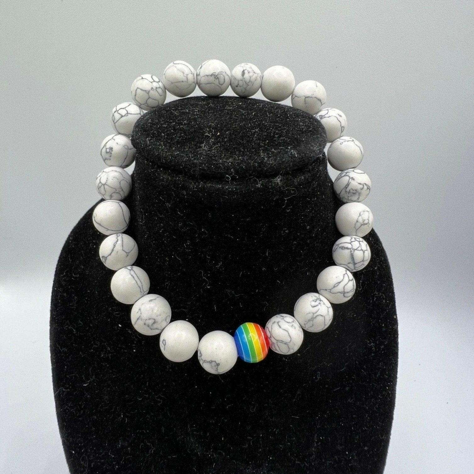 Howlite Gemstone Stretch Bracelet, White Howlite Bracelet - Bec Sue Jewelry Shop