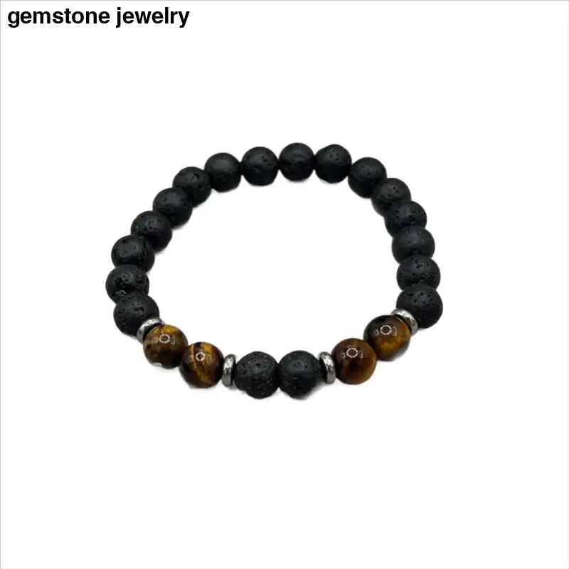 Lava Stone & Tiger Eye Bracelet with Sterling Silver - A Touch of Elegance - Bec Sue Jewelry Shop