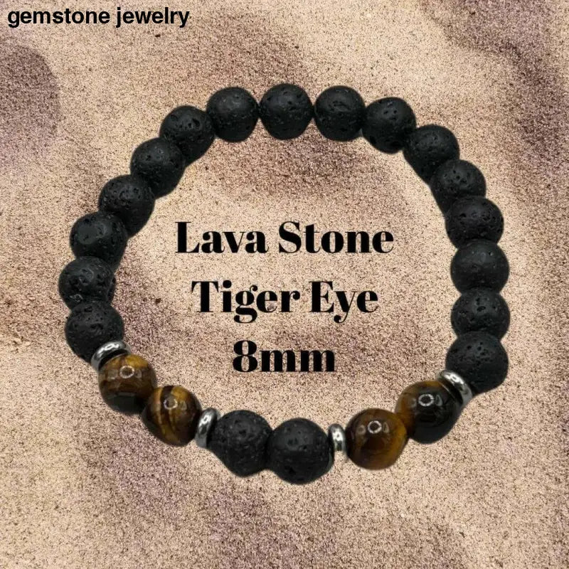 Lava Stone & Tiger Eye Bracelet with Sterling Silver - A Touch of Elegance - Bec Sue Jewelry Shop