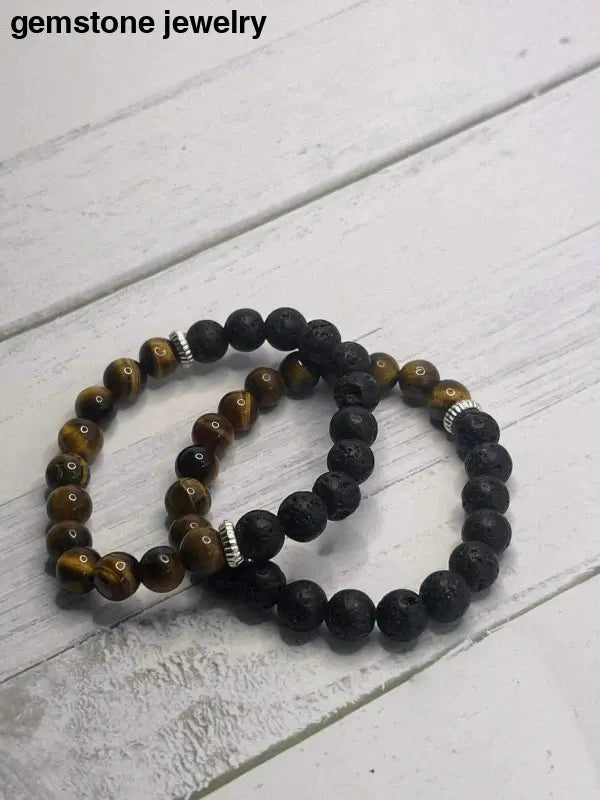 Lava Stone Bracelet, Tiger Eye Bracelet, Lava Rock Essential Oil bracelet - Bec Sue Jewelry Shop