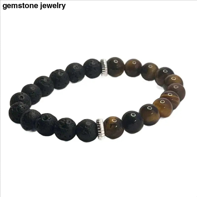 Lava Stone Bracelet, Tiger Eye Bracelet, Lava Rock Essential Oil bracelet - Bec Sue Jewelry Shop