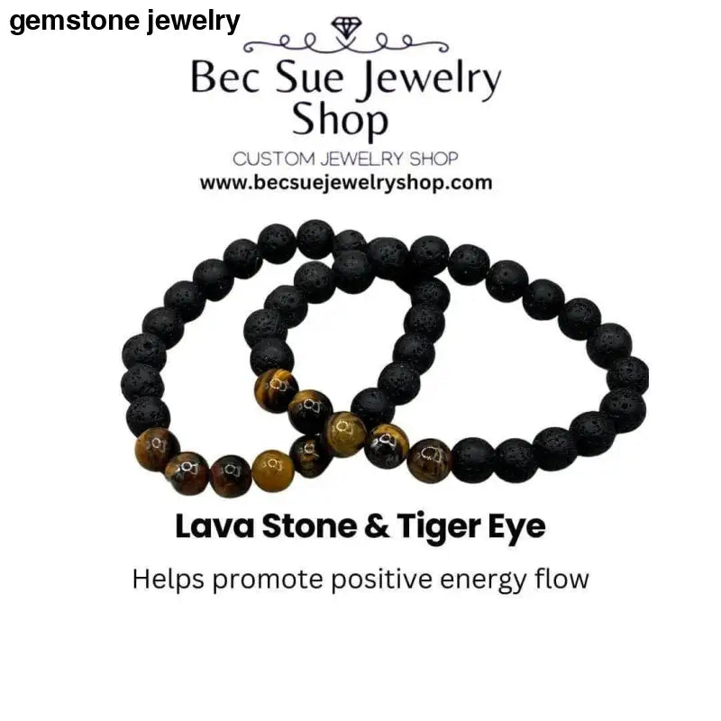 Lava Stone Bracelet for men, Lava Stone & Tiger Eye Bracelet - Bec Sue Jewelry Shop