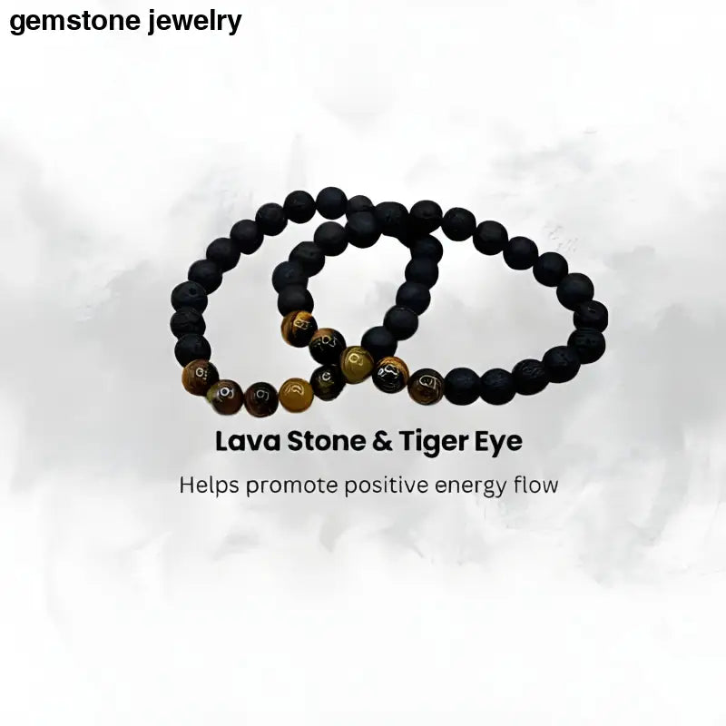 Lava Stone & Tiger Eye Bracelet for Men - Strength & Balance - 6.5 / black/yellow / lava stone/tiger eye - bracelets