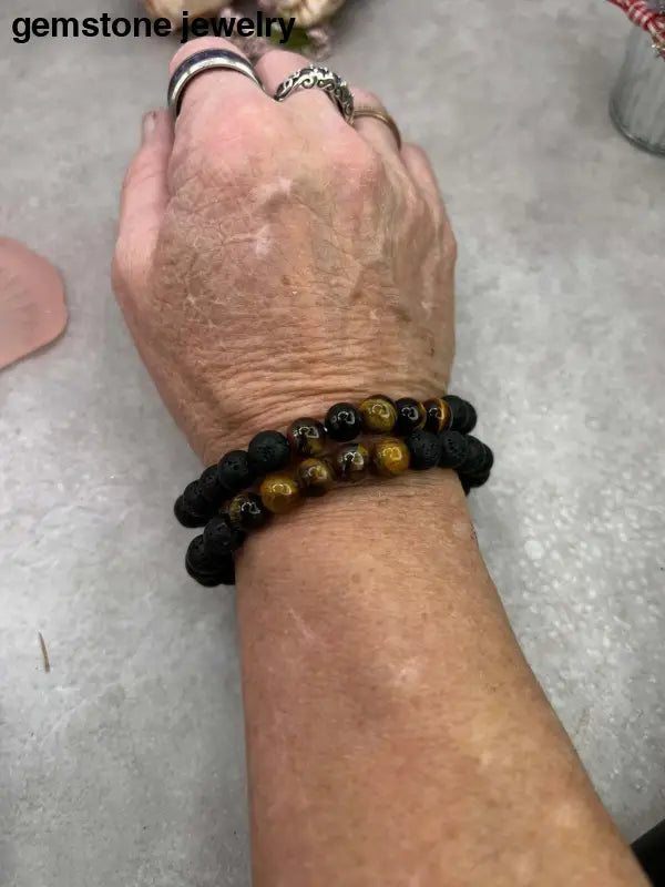 Lava Stone Bracelet for men, Lava Stone & Tiger Eye Bracelet - Bec Sue Jewelry Shop