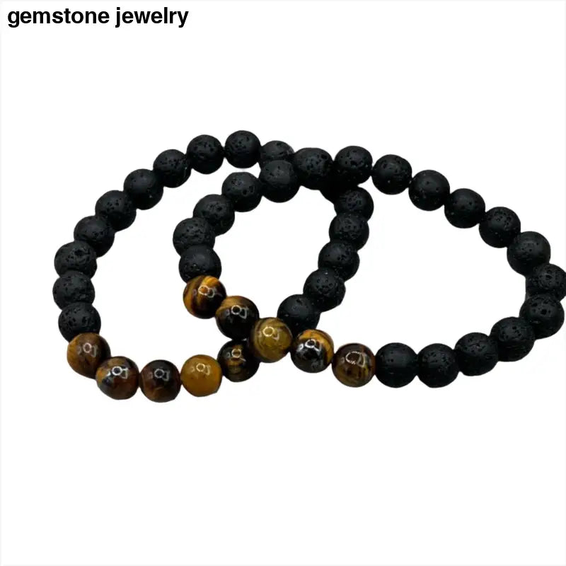 Lava Stone Bracelet for men, Lava Stone & Tiger Eye Bracelet - Bec Sue Jewelry Shop