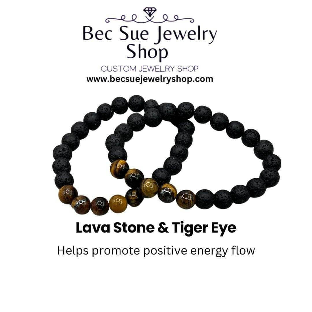 Lava Stone Bracelet for men, Lava Stone & Tiger Eye Bracelet - Bec Sue Jewelry Shop