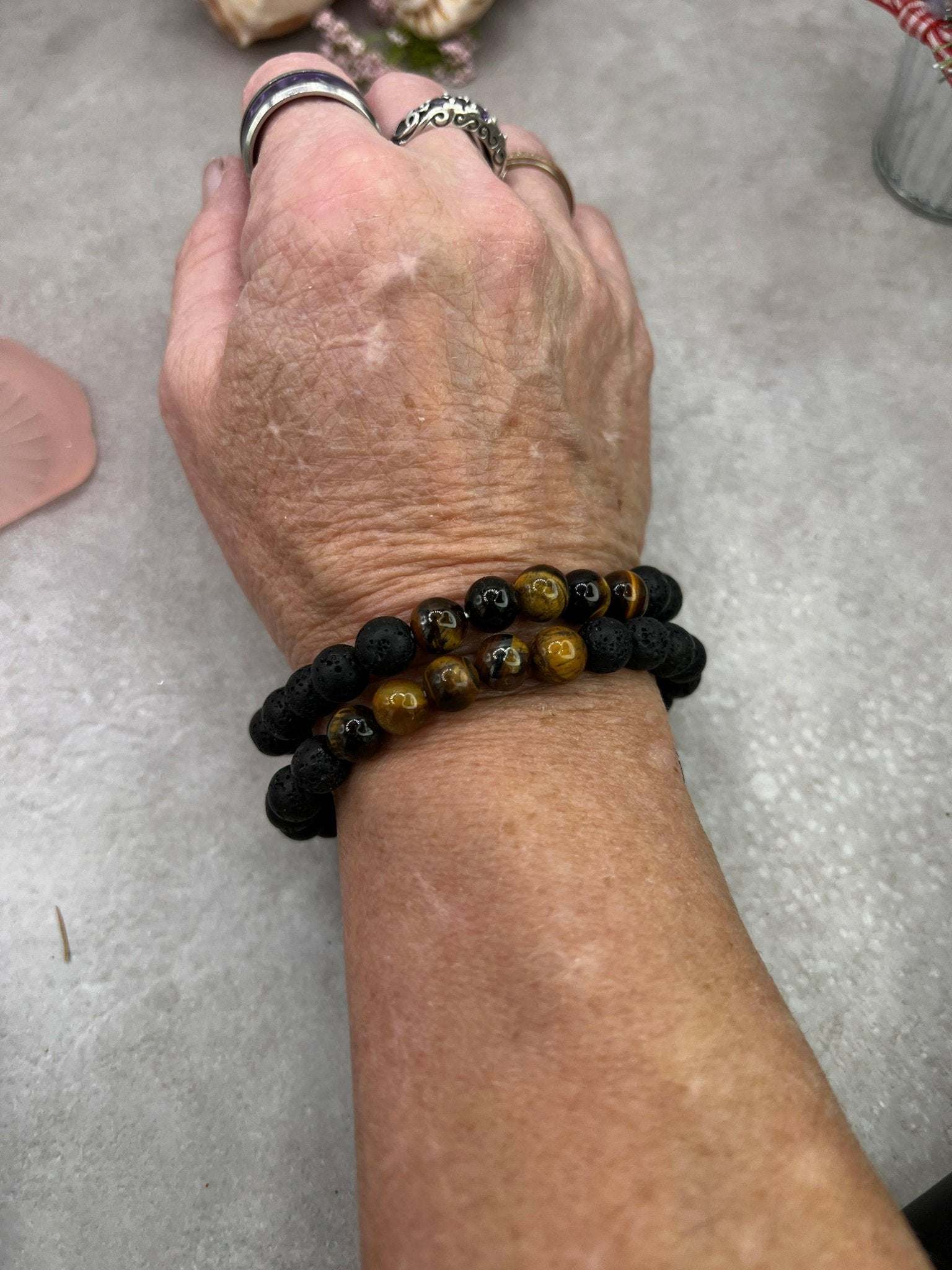 Lava Stone Bracelet for men, Lava Stone & Tiger Eye Bracelet - Bec Sue Jewelry Shop