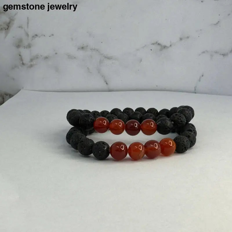 Mens Lava Stone Bracelet, Stone Bracelet, gem Bracelet - Bec Sue Jewelry Shop