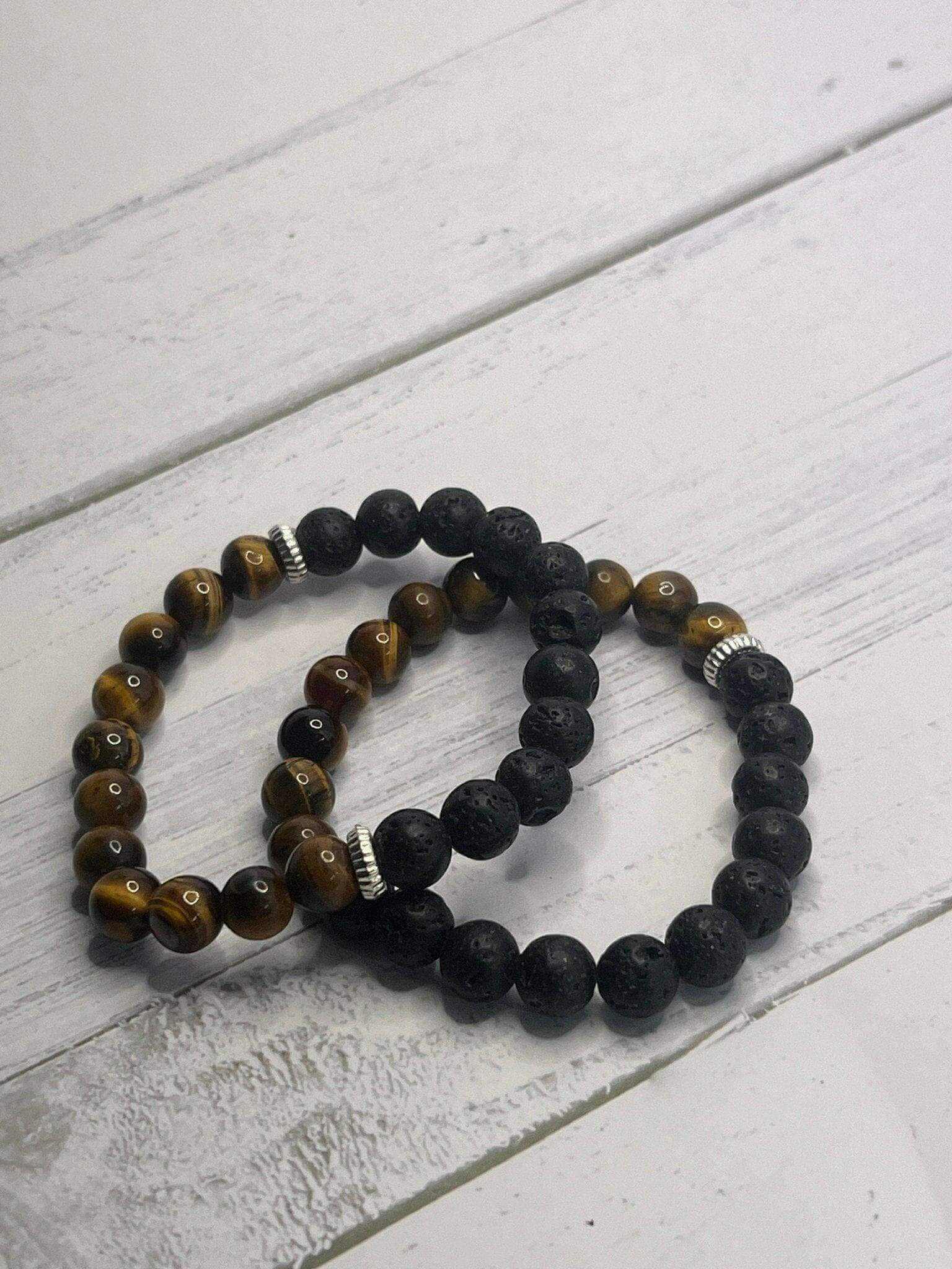 Lava Stone Bracelet, Tiger Eye Bracelet, Lava Rock Essential Oil bracelet - Bec Sue Jewelry Shop