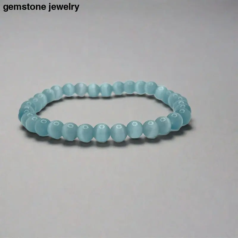 Blue Cat's Eye Bracelet, Light Blue Bracelet, 6mm Blue Bracelet - Bec Sue Jewelry Shop