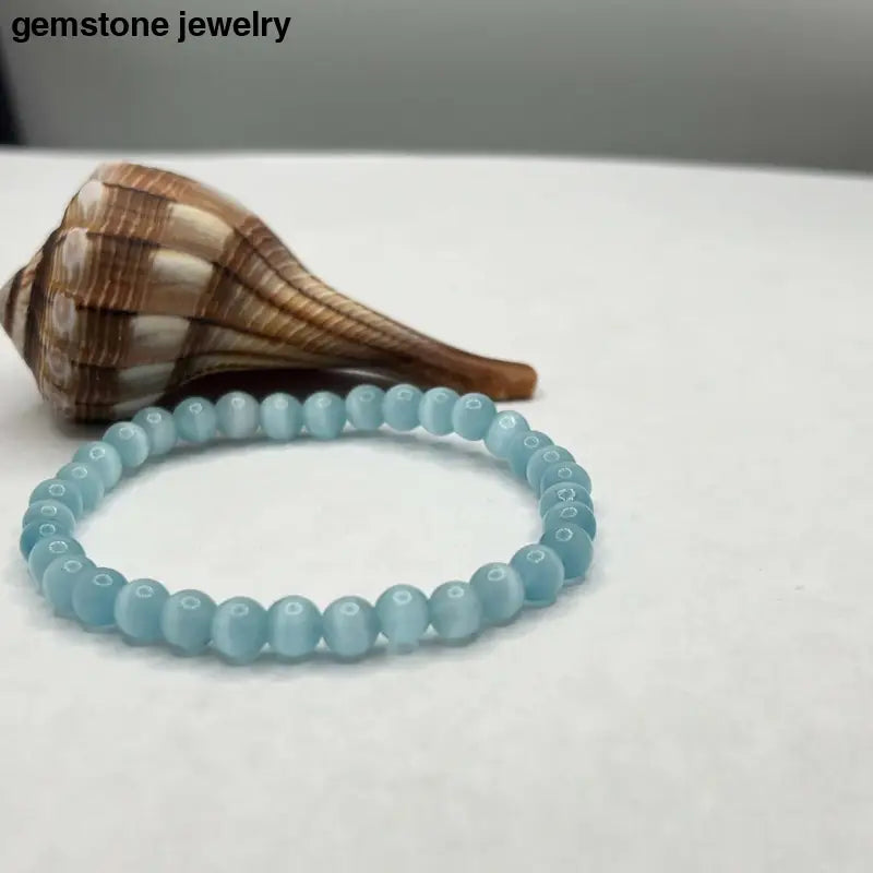 Blue Cat's Eye Bracelet, Light Blue Bracelet, 6mm Blue Bracelet - Bec Sue Jewelry Shop