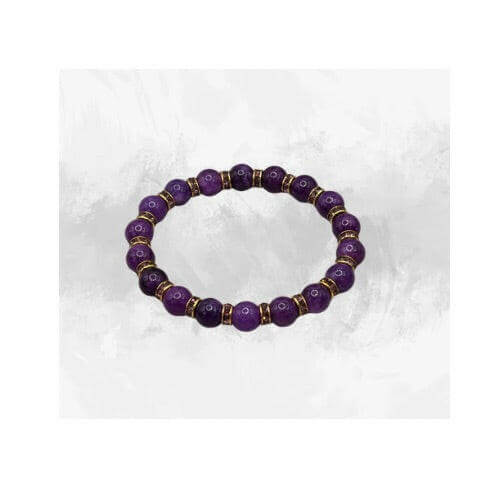 Luxurious Amethyst & Purple Gold Rhinestone Stretch Bracelet - 8mm Beaded Elegance - Bec Sue Jewelry Shop