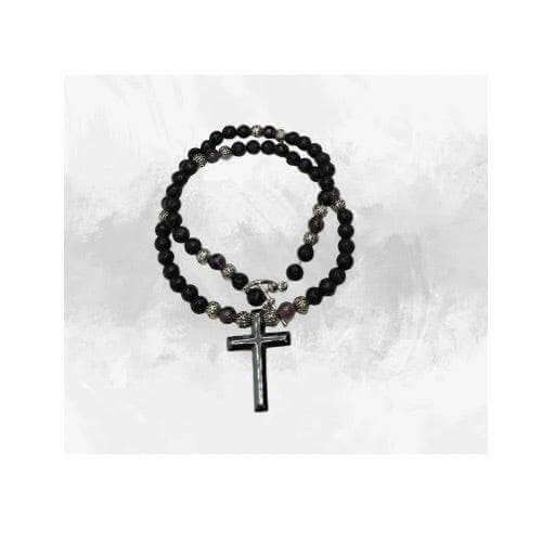 Mens Black Lava Necklace Hematite Cross Necklace Mens Lava Stone Jewelry - Bec Sue Jewelry Shop